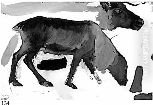 Sketch Of A Caribou Oil Painting by Clarence Alphonse Gagnon