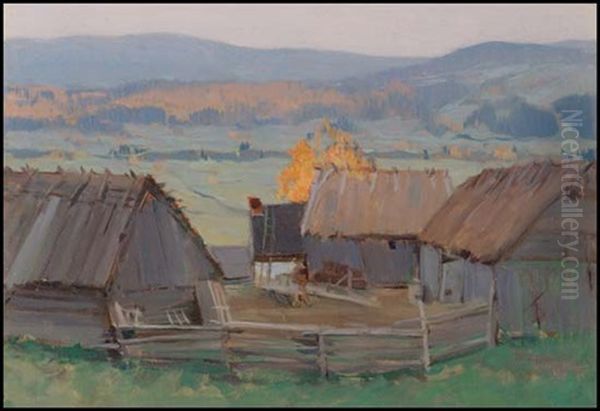 Ferme De Charlevoix Oil Painting by Clarence Alphonse Gagnon