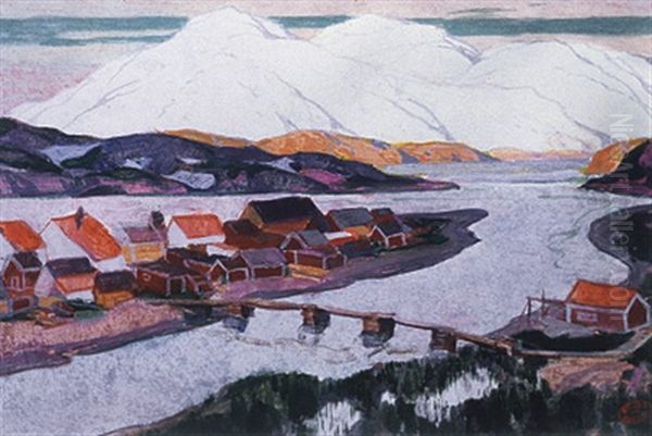 Village Of Sitka Oil Painting by Clarence Alphonse Gagnon