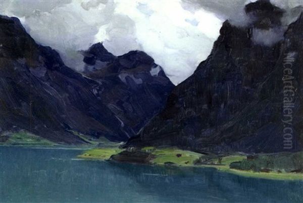 Lake Olden - North Fjord, Norway Oil Painting by Clarence Alphonse Gagnon