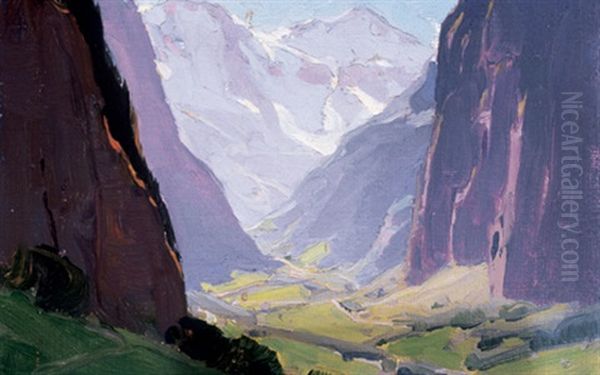 The Lauterbrunnen Valley, Switzerland Oil Painting by Clarence Alphonse Gagnon