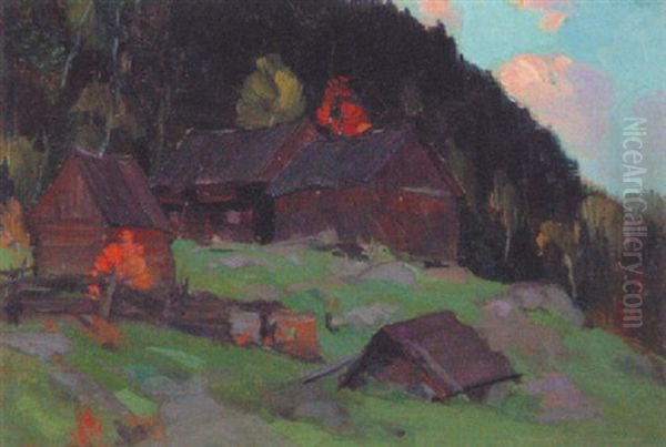 Granges En Automne Dans Charlevoix Oil Painting by Clarence Alphonse Gagnon