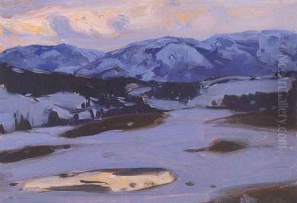 Sunset In The Hills Of Baie St. Paul Oil Painting by Clarence Alphonse Gagnon