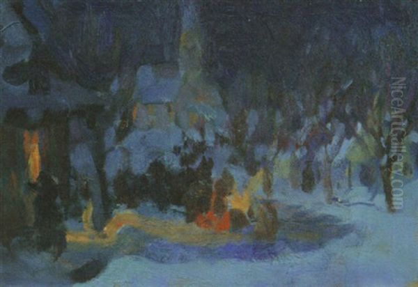 Heading To Midnight Mass Oil Painting by Clarence Alphonse Gagnon