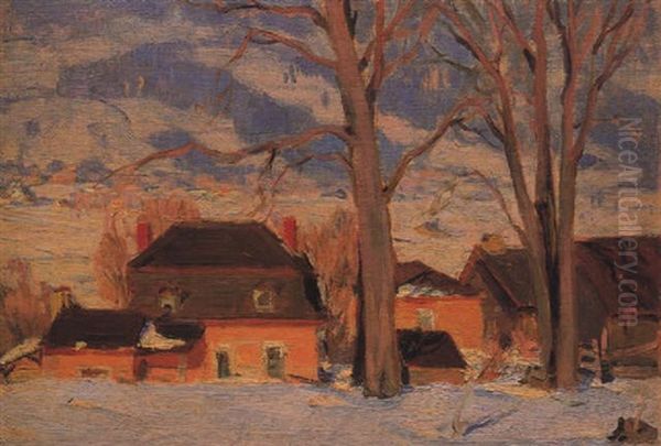 The Old Pink House, Baie St. Paul Oil Painting by Clarence Alphonse Gagnon