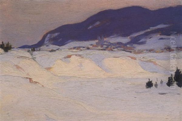 Village De La Baie St. Paul, Riviere Du Gouffre Au Premier Plan Oil Painting by Clarence Alphonse Gagnon