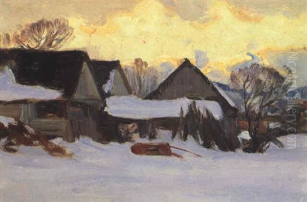 Crepuscule D'hivere Baie St. Paul Oil Painting by Clarence Alphonse Gagnon