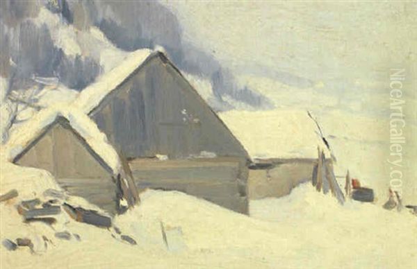 Chute De Neige, Les ,boulements Oil Painting by Clarence Alphonse Gagnon