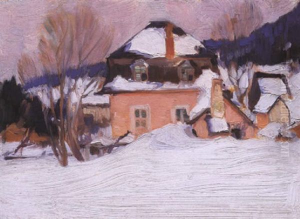 La Maison Rose De Baie St. Paul Oil Painting by Clarence Alphonse Gagnon