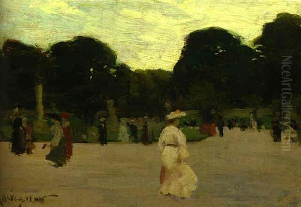 A Walk Through The Park, Paris Oil Painting by Clarence Alphonse Gagnon