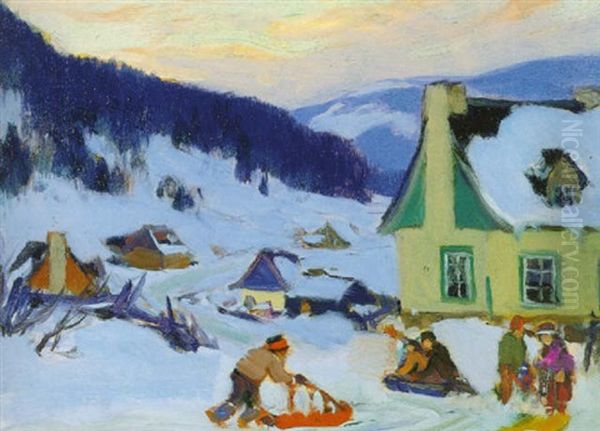 Children At Play In The Valley, Charlevoix Oil Painting by Clarence Alphonse Gagnon