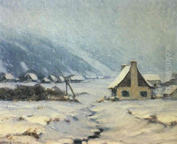 Winter Snow Storm, Baie St. Paul Oil Painting by Clarence Alphonse Gagnon