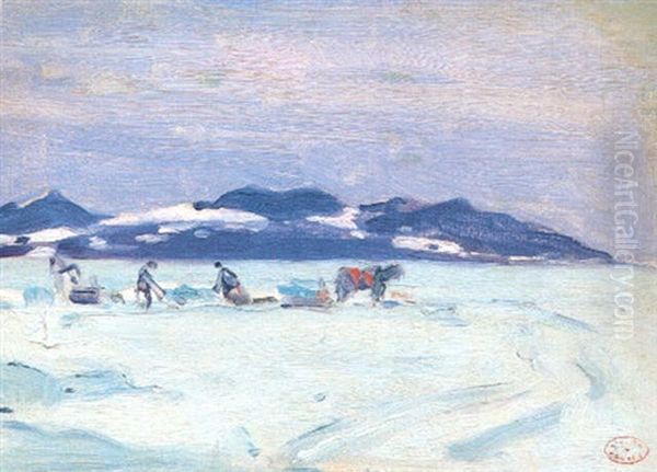 Ice Harvest Oil Painting by Clarence Alphonse Gagnon