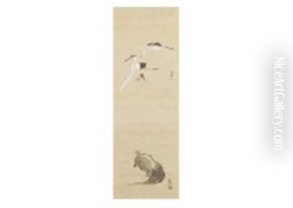 Crane And Turtle Oil Painting by Hashimoto Gaho