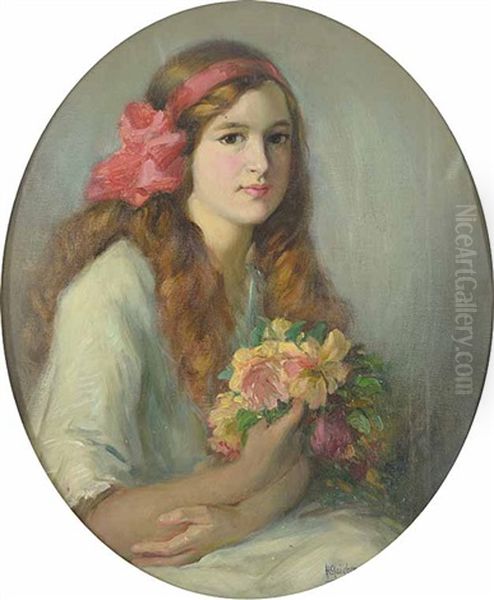 Portrait Of Miss Helen Wells Oil Painting by Horazio Gaigher