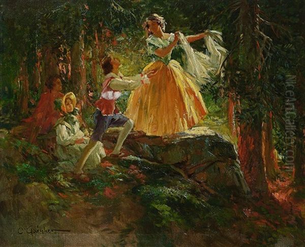 Gesellschaft Im Wald Oil Painting by Horazio Gaigher