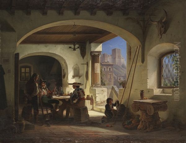 Picadores In Einer Spanischen Taverne Am Fuse Der Alhambra Oil Painting by Wilhelm Gail