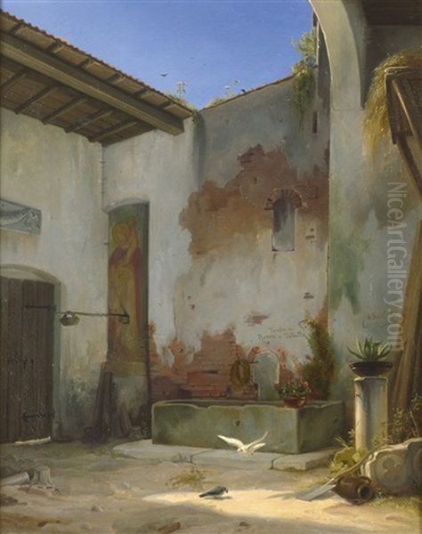 Tomba Di Romeo E Julietta- Brunnenhof In Verona Oil Painting by Wilhelm Gail