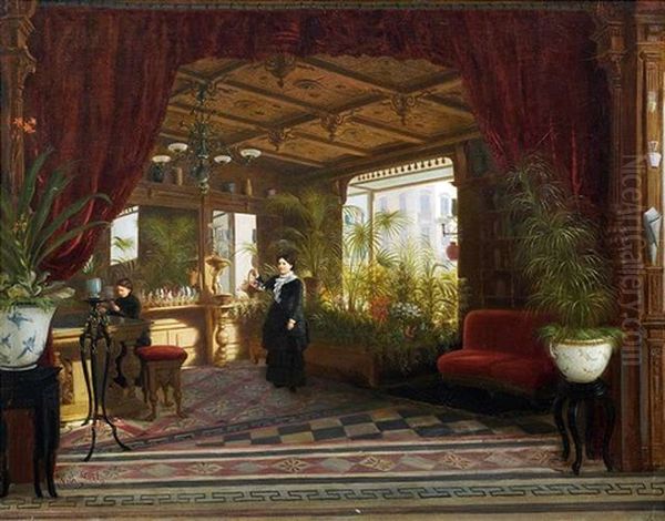 Grosburgerliches Saloninterieur Mit Wintergarten Oil Painting by Wilhelm Gail