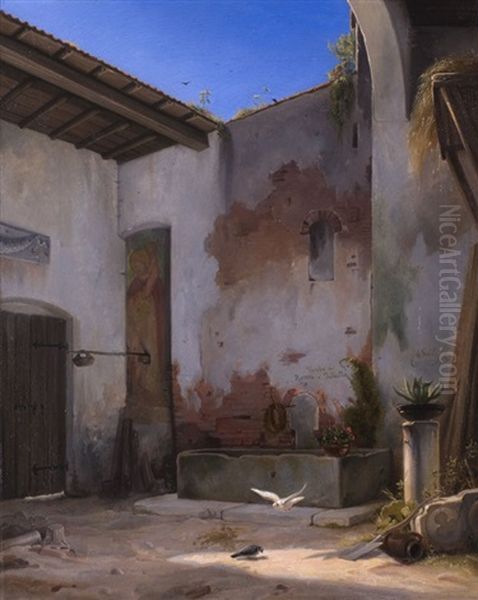 Tomba Di Romeo E Julietta Im Brunnenhof In Verona Oil Painting by Wilhelm Gail