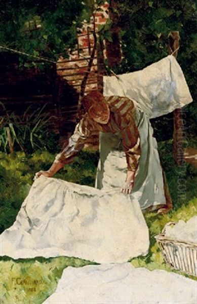 Washing Day Oil Painting by Franz (Bernard) Gailliard