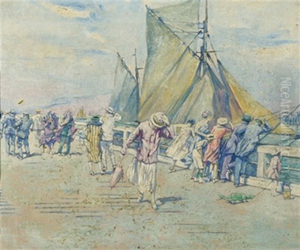 Coup De Vent Sur L'estacade D'ostende Oil Painting by Franz (Bernard) Gailliard