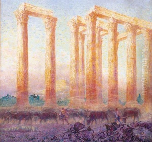 The Temple Of Olympeus Zeus, Athens by Franz (Bernard) Gailliard