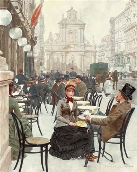 The Sidewalk Cafe Oil Painting by Franz (Bernard) Gailliard