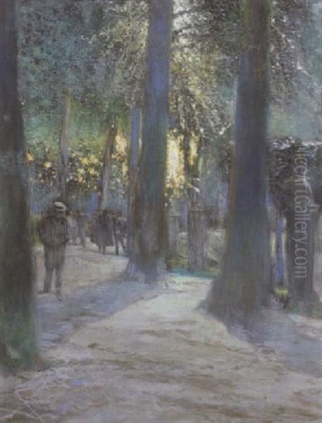 Le Parc De Bruxelles Anime Oil Painting by Franz (Bernard) Gailliard