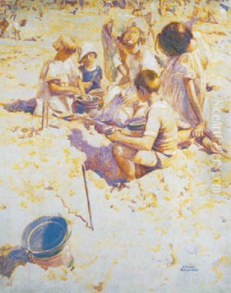 Strandgezicht Met Spelende Kinderen Oil Painting by Franz (Bernard) Gailliard