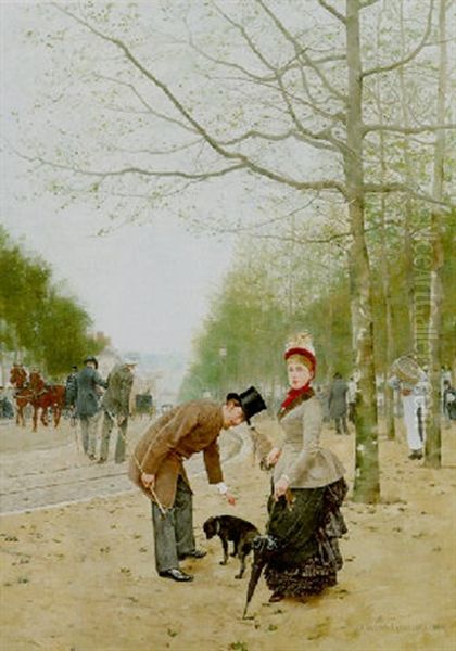 Promenade In The Park Oil Painting by Franz (Bernard) Gailliard