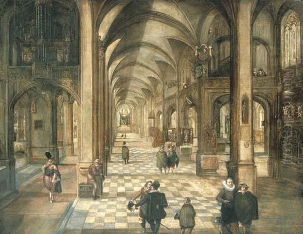 A Church Interior Oil Painting by Wolffgang Avemann