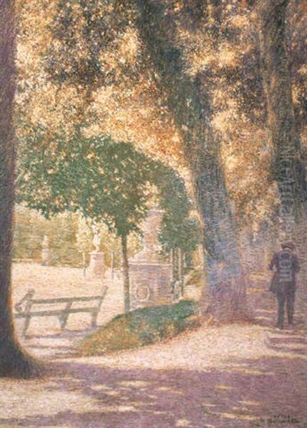 Sous Les Platanes Au Parc Royal De Bruxelles Oil Painting by Franz (Bernard) Gailliard