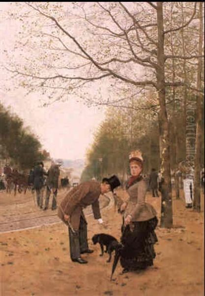 Elegant Figures In A Park Oil Painting by Franz (Bernard) Gailliard