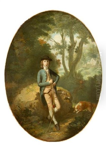 Portrait Of Frederick Howard 5th Earl Of Carlisle (1748-1828) With A Rabbit And A Bow And His Dog In Landscape Oil Painting by Thomas Gainsborough