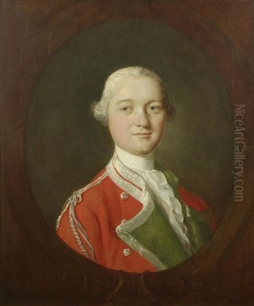 Portrait Of A Gentleman, Bust-length, In Officer's Uniform, Within A Painted Cartouche Oil Painting by Thomas Gainsborough