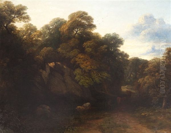 Cattle And Drover On A Woodland Track Oil Painting by Thomas Gainsborough