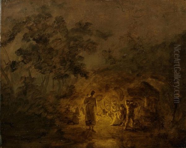 Figures Around A Campfire Oil Painting by Thomas Gainsborough