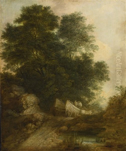 Wooded Landscape With Peasants In A Wagon Oil Painting by Thomas Gainsborough