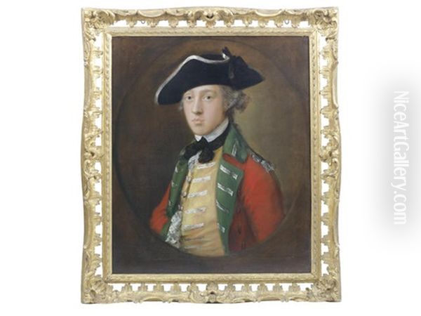 Portrait Of An Officer, Traditionally Identified As The Future General James Wolfe (1727-1759), Half-length, In Military Uniform With A Scarlet Coat With Green Facings And A Yellow Waistcoat With Loops Of Lace, Within A Painted Oval Oil Painting by Thomas Gainsborough