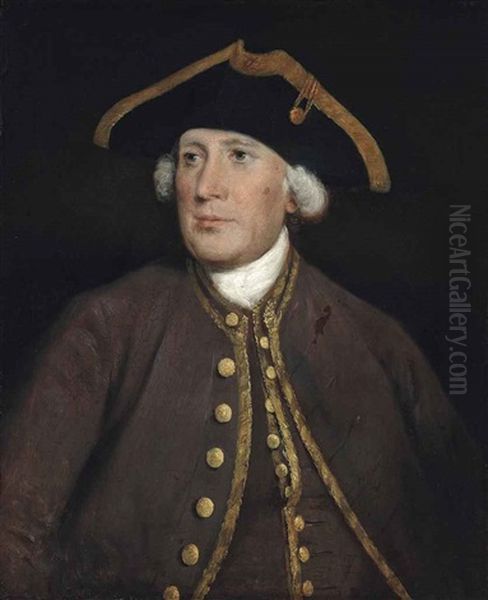 Portrait Of A Gentleman, Thought To Be James Lacy (1696-1774), Half-length, In A Brown Coat With Gold Trim And A Tricorn Hat Oil Painting by Thomas Gainsborough