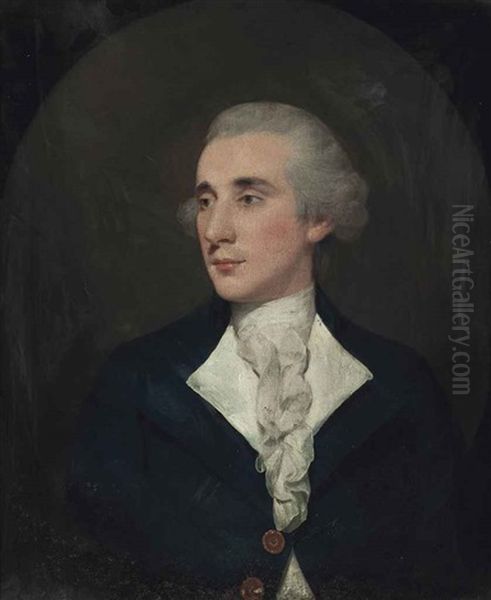 Portrait Of A Gentleman, Half-length, In A Blue Coat And White Cravat, In A Painted Oval Oil Painting by Thomas Gainsborough