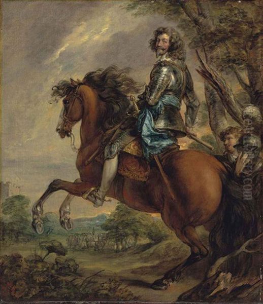 Equestrian Portrait Of Albert, Duc D'arenberg, Prince Of Barboncon (1600-1674), In Armour, With A Blue Sash, In A Wooded Landscape... Oil Painting by Thomas Gainsborough