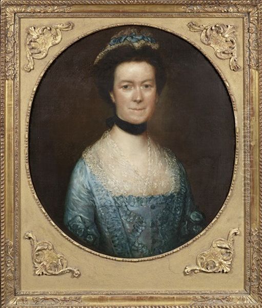 Portrait Of Catherine Warneford, Nee Claverley, Of Warneford Place, Half-length, In And Blue Silk Dress, And A Lace Finchu Oil Painting by Thomas Gainsborough