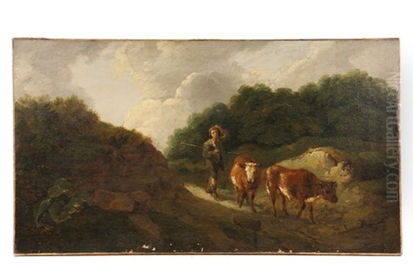 Boy Herding Two Cows Through Notch by Thomas Gainsborough