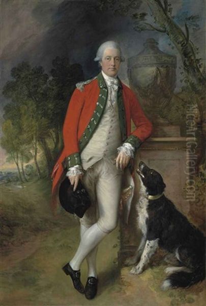 Portrait Of Colonel John Bullock Dressed In Military Uniform In A Landscape, With A Dog At His Feet Oil Painting by Thomas Gainsborough