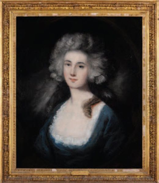 Portrait Of A Lady (mary Isabella, 4th Dutchess Of Rutland?) Wearing A Blue Dress Trimmed With White Lace Oil Painting by Thomas Gainsborough