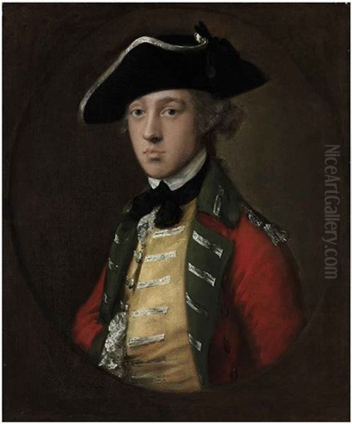 Portrait Of An Officer, (general James Wolfe? ) In Military Uniform With A Scarlet Coat With Green Facings And A Yellow Waistcoat With Loops Of Lace Oil Painting by Thomas Gainsborough