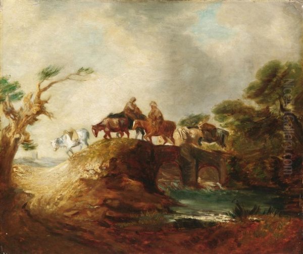 Reiter Mit Ihren Lastpferden Auf Einer Brucke Oil Painting by Thomas Gainsborough