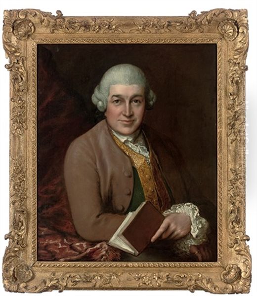 Portrait Of David Garrick In A Maroon Coat, A Gold-embroidered Green Waistcoat And White Stock Oil Painting by Thomas Gainsborough